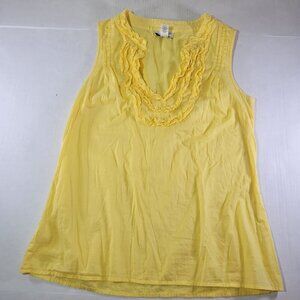 Ann Taylor Loft Yellow Sleeveless Ruffle Neck Cotton Top Womens M